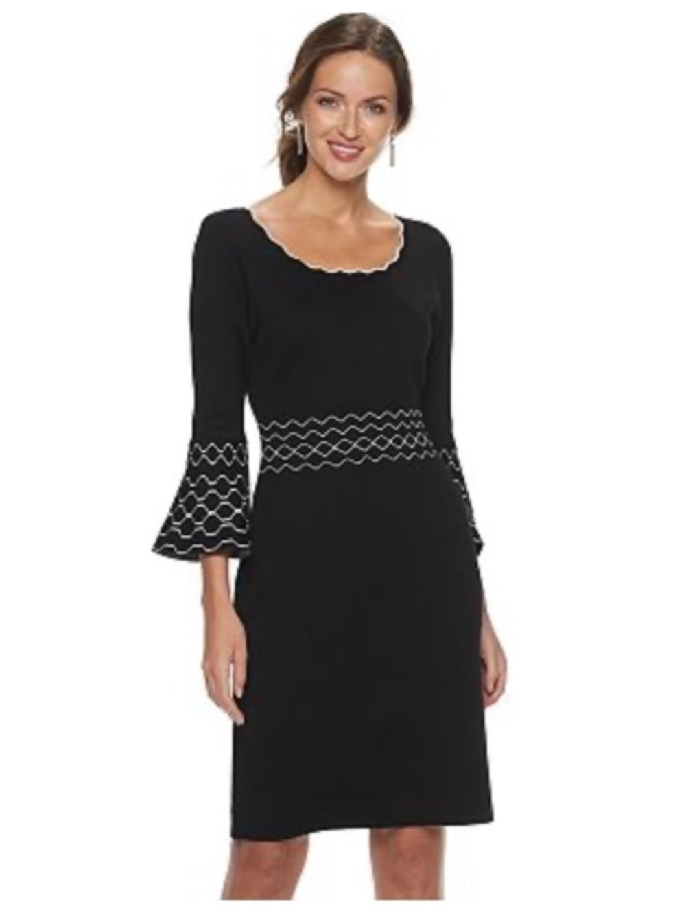 NWT Nina Leonard Lurex Metallic Honeycomb Knit Bell Sleeve Sweater Dress XL